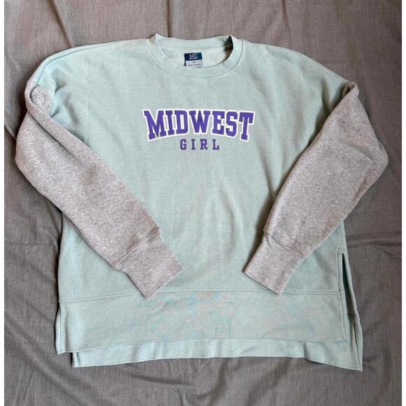 MV Sport Tops - Midwest Girl Womens Size Medium Light Green, Gray, Purple Crew Neck Sweatshirt